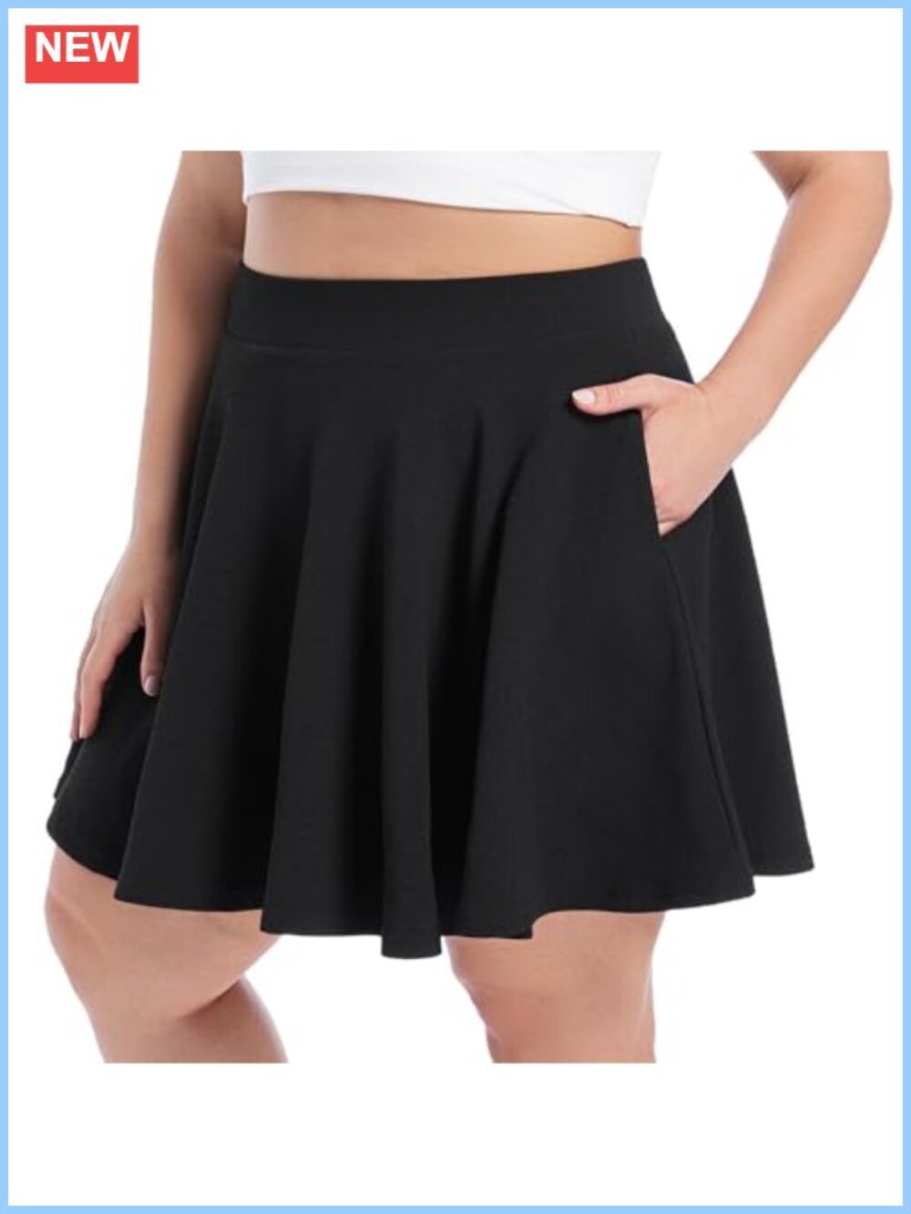 Plus Size Stretchy Flared Mini Skort with Pockets Built-In Shorts Casual